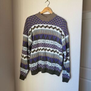 Vintage French Navy Sweater – Size Large – Angora Blend – Shoulder Pads